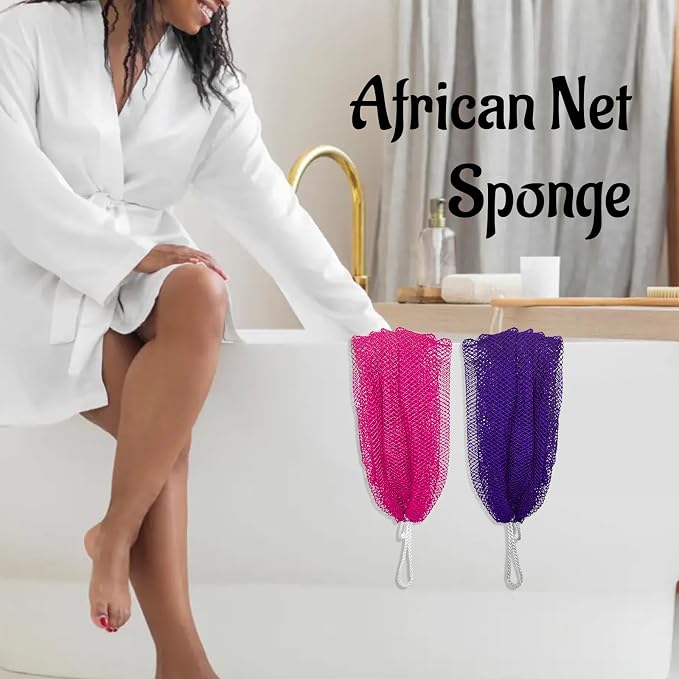 Yiclick African Net Sponge Authentic with Knots 2 Pack - Exfoliating Washcloth Towel, Back Scrubber for Shower Bath, Exfoliating Body Scrubber Exfoliator, African Rags Wash Cloth Loofah Lufa Sponge
