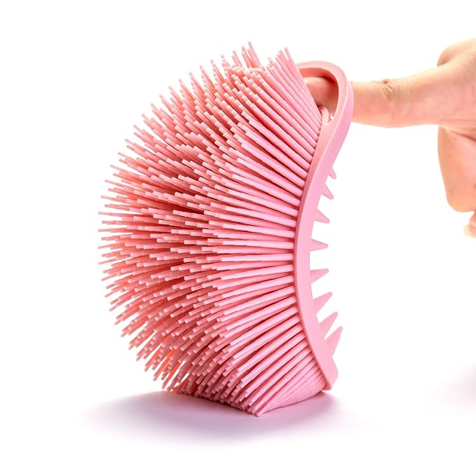 Premium Sensory Brush for Kids or Autism,Soft Silicone Body Scrubber,2 in 1 Sensory Room Occupational Therapy Brushes,Silicone Loofah,Pets Shower Brush Bath Brush Shampoo Brush(hangable-Spikes-Pink)
