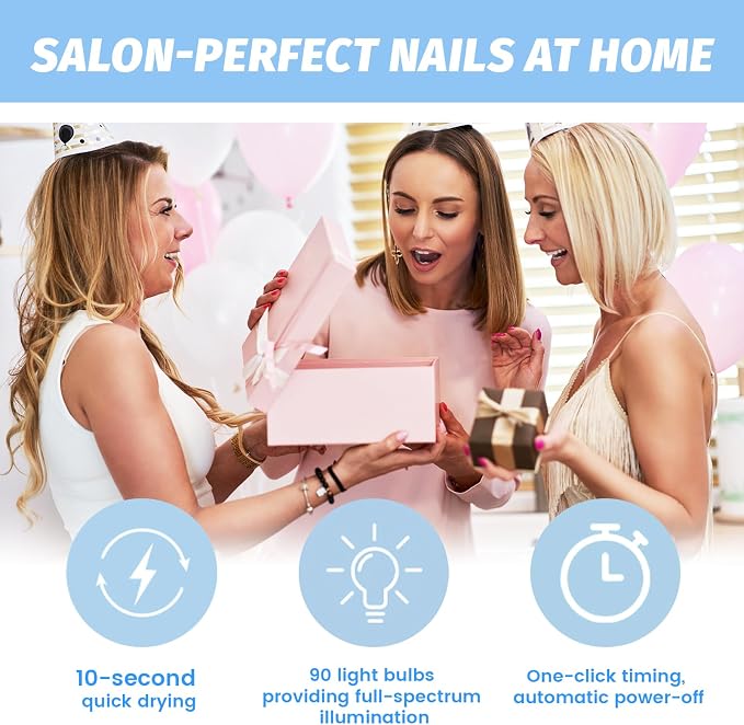 500W Professional UV LED Nail Lamp with 90 LEDs - Smart Sensor & 4 Timers for Fast Curing Gel Polish - Salon-Grade Nail Dryer for Home and Professional Use