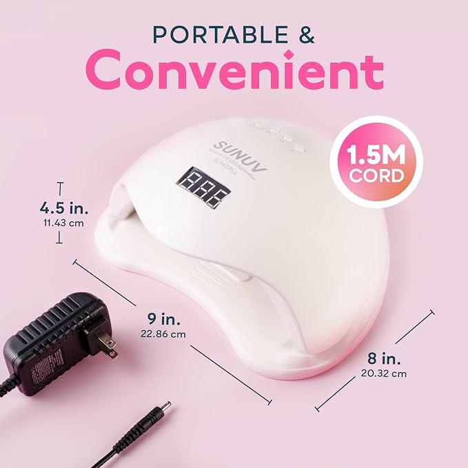 UV LED Nail Lamp, Upgraded UV Light with 4 Timer,Digital Display SUN5plus | 10/30/60/90s Timer UV Light for Gel Nails, Over-Temperature Protection,Smart Sensor Larger Chamber with Removable Base