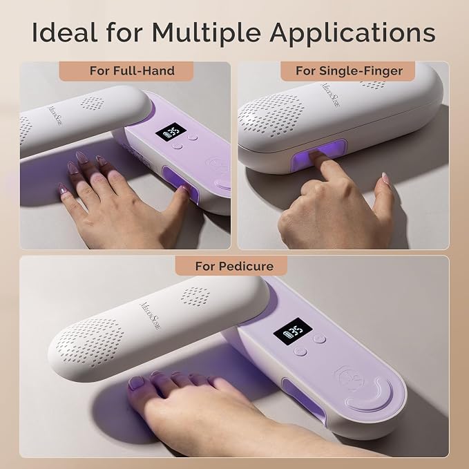 MelodySusie Compact Cordless UV Nail Lamp, P-PLUS20F with Innovative Rotatable Panel & UV Protection Design, Rechargeable UV Light Cures All Gels, Especially Rhinestone Glue & Liner Gel Polish Purple