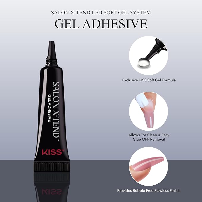 Kiss Salon X-tend, Press-On Nails, Nail glue included, Pure', Light White, Medium Size, Oval Shape, Includes 30 Nails, 5Ml Led Soft Gel Adhesive, 1 Led Lamp, 1 Prep Pad, 1 Manicure Stick, 1 Mini File