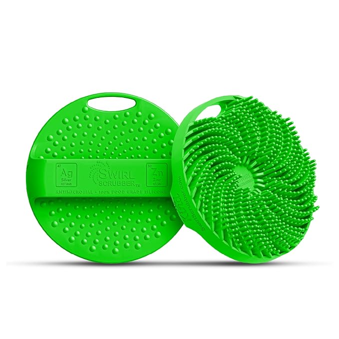 Antimicrobial Silicone Body Scrubber - Green - Shower Hanger & Sticker, Lymphatic Support, Deep Exfoliation-Cleansing, Family Hygiene | Deep-cleansing exfoliating shower scrubber includes hanger and wall sticker for convenient family hygiene