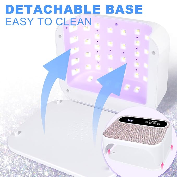 Led Nail Lamp, 126W Gel Nail Light Rechargeable Professional Lamp 42 Durable UV LED Beads Automatic Sensor Fast & Even Curing All Gel Polish Manicure at Home and in Salons(Sparkly White)
