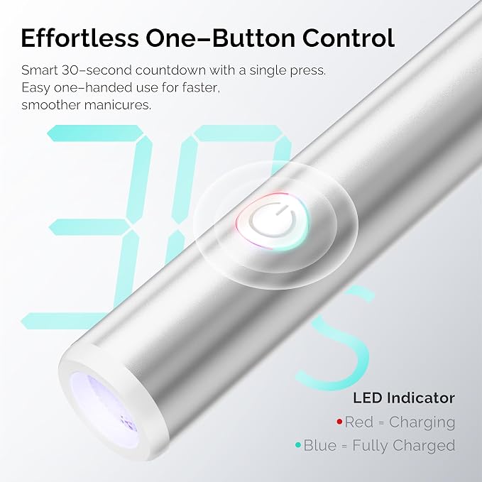 L'UGX Handheld uv Light for Gel Nails with Magnetic Fast Charging – High Power Portable LED Nail Lamp for Gel Polish, Cordless Nail Dryer for Salon & Home- Silver