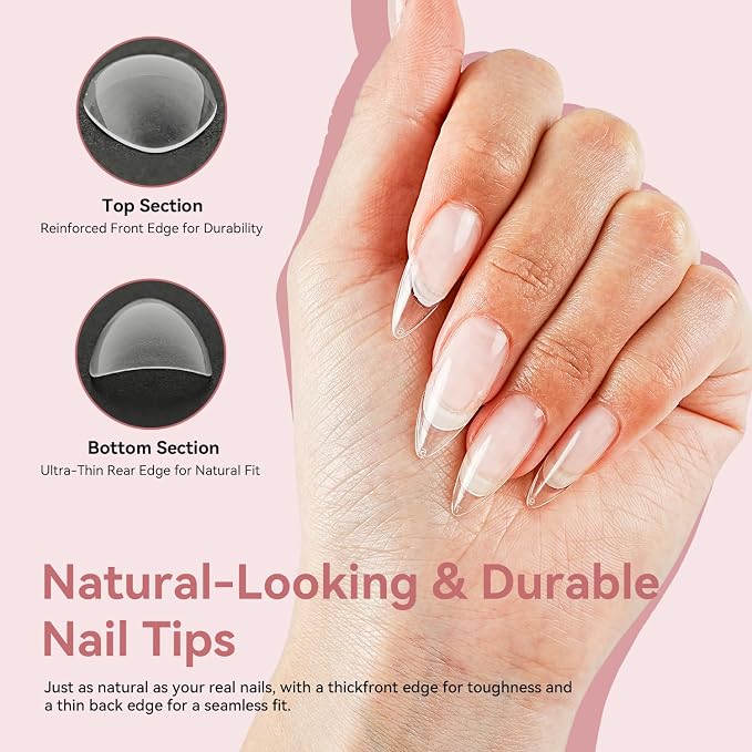 JODSONE Gel Nail Kit Long Almond Nail Tips 480PCS Mini Rechargeable Nail Lamp Pre Shaped Clear Full Cover Fake Nails Tips with Nail Glue & Top Coat U V LED Curing Lamp DIY Manicure Gifts for Women
