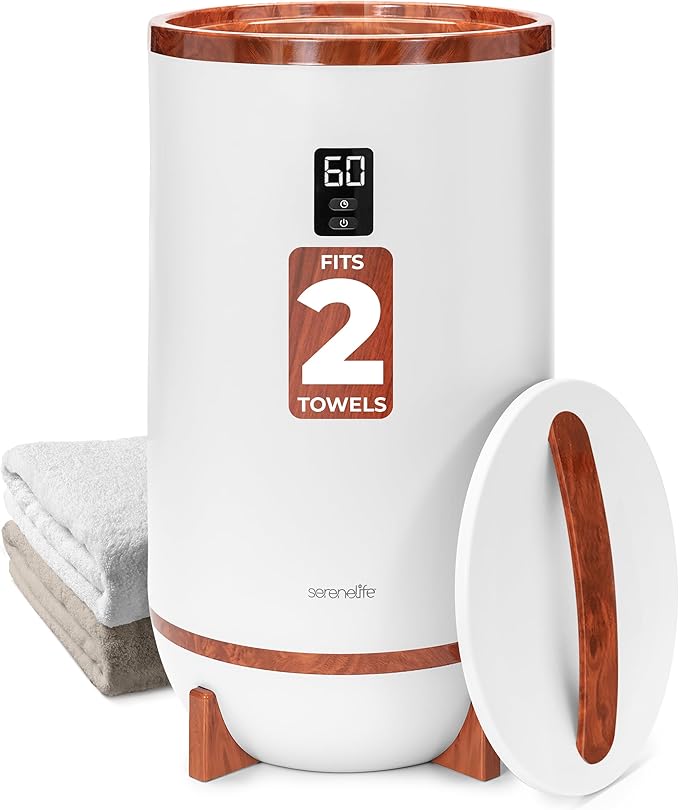 SereneLife Towel Warmer Bucket, with Customized Fragrance for Spa and Bathroom, Luxury Towel Heater Gifts for Him & Her, Auto Shut off, Fits 2 large Towels, Blankets, Bathrobes, PJ's (Cherry)