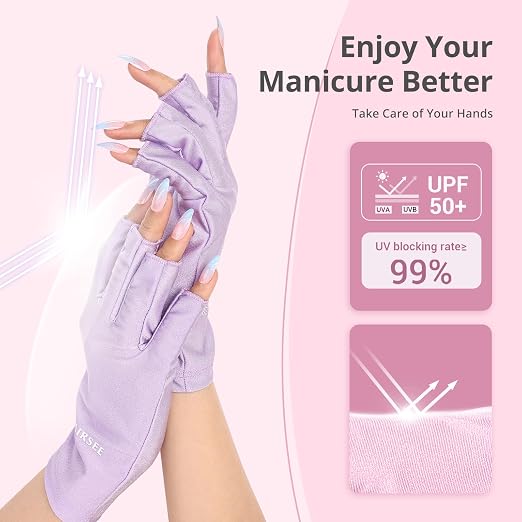 AIRSEE UV Gloves for Nail Lamp,Professional UPF50+ UV Protection Gloves for Manicures Nail Art,Fingerless Gloves That Shield Skin from The Sun and Nail Lamp (Purple)