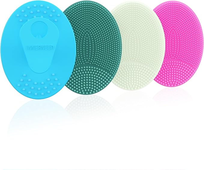 4 Pack INNERNEED Silicone Face Scrubber for Deep Cleansing and Exfoliation | Hygienic Food-grade Soft Facial Cleansing Brush, Gentle for All Skin Types, Blackhead Remover, Portable