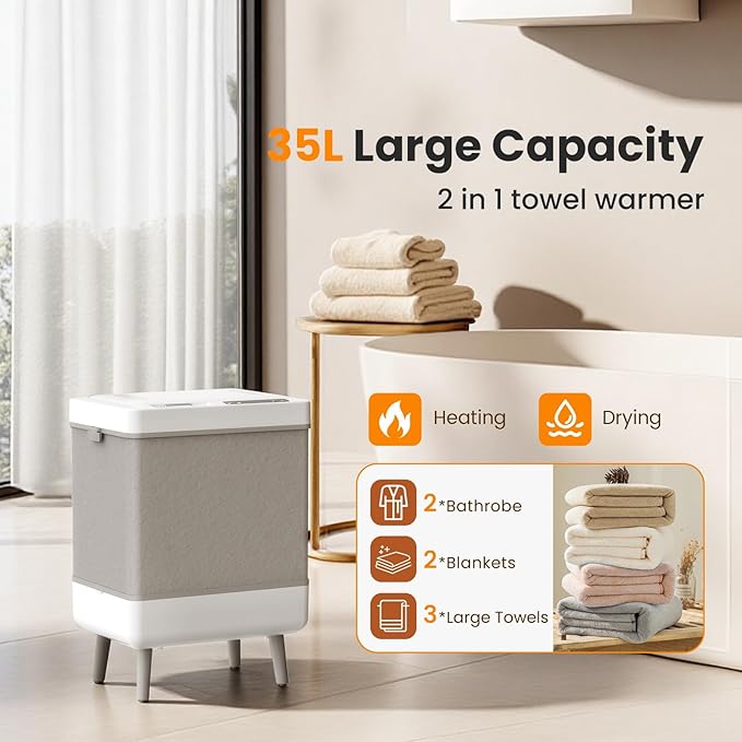 Electactic Towel Warmer for Bathroom, 35L Dryer & Heating 2 in 1 Large Towel Warmer Bucket with Aromatherapy, Temperature & Timer, Foldable Storage, Fits 3 45"x70" Towels and Blankets, Auto Shut Off