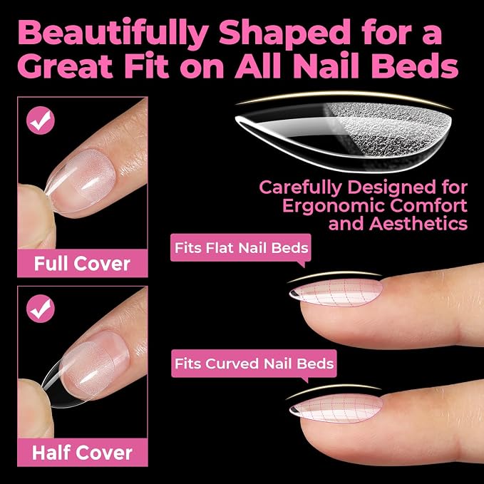 UNA GELLA Extra Short Almond Nail Tips, 15 Sizes Pre-Shaped Full Cover | 300Pcs Flexible Soft Gel Clear XS Almond Tips for DIY Press on Nails, for Daily Wear, Art Design & Salon Use