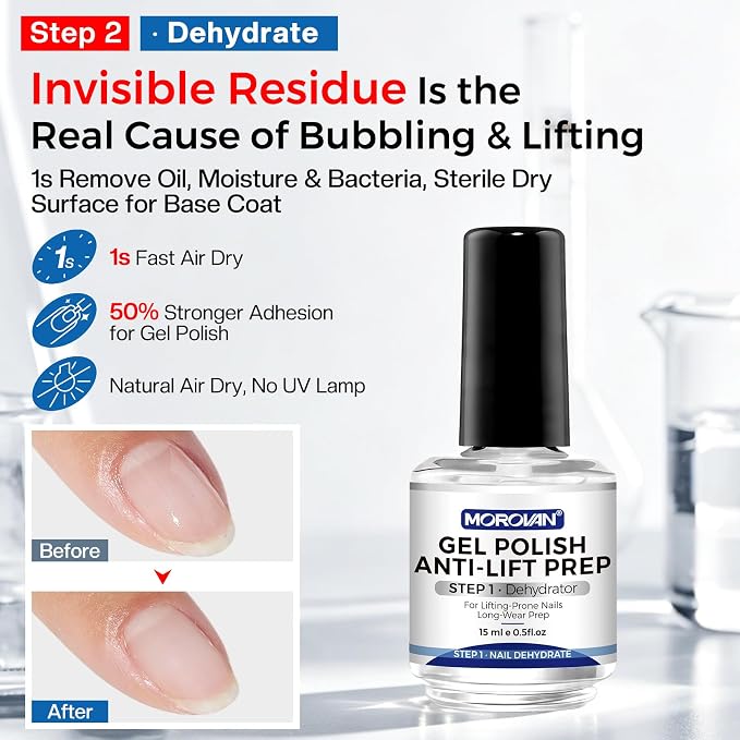 Morovan Nail Prep and Care Kit: Nail Dehydrator and Acid-Free Primer | Cuticle Remover | Cuticle Trimmer Cuticle Pusher & Cuticle Nipper | Cleaner Pads/Nail File/Buffer/Brush - For DIY Manicure Tool