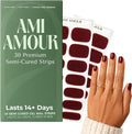 Semi Cured Gel Nail Strips Stickers Wraps | UV Nail Polish That Pops In Color (Red Cherry) For Women & Short Nails & Long Nails (Ami Amour)