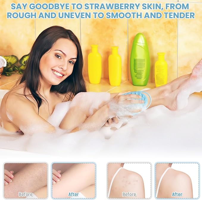 2PCS Silicone Body Scrubber, Blue & Green | Premium Silicone Loofah for Women Men and Kids, Gentle Exfoliating Shower Bath Scrubber for All Kinds of Skin