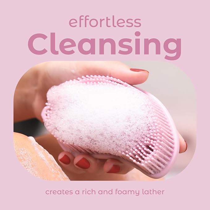MainBasics Silicone Body Scrubber Dual-Sided, Pink, Scalp | Shower Scrubber and Scalp Massager, Gentle Silicone Loofah Alternative for Deep Clean