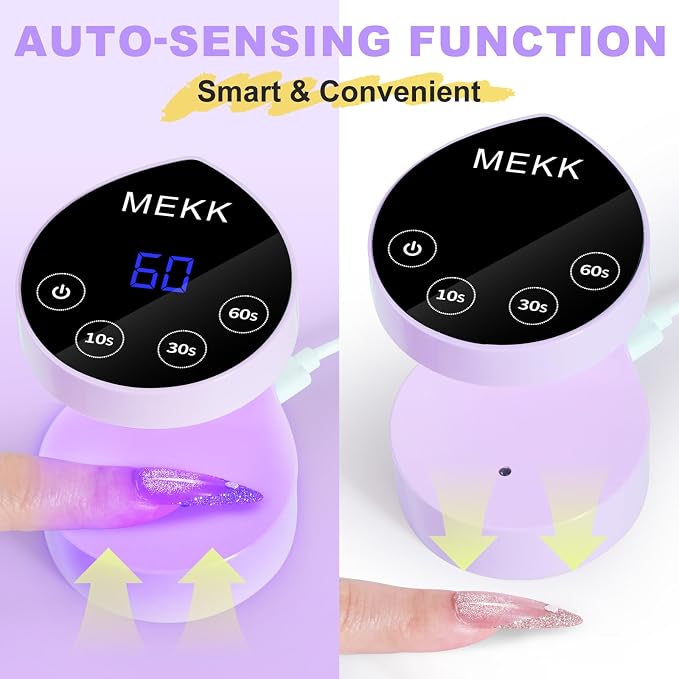 MEKK Mini Flash Cure Nail Lamp, Small UV Light for Gel Nails | Auto Senser,8 LED Beads, 4 Timer Settings, Peach-Shaped, Compact for Travel/Home Use, Fits Single Finger Gel Nails-Purple