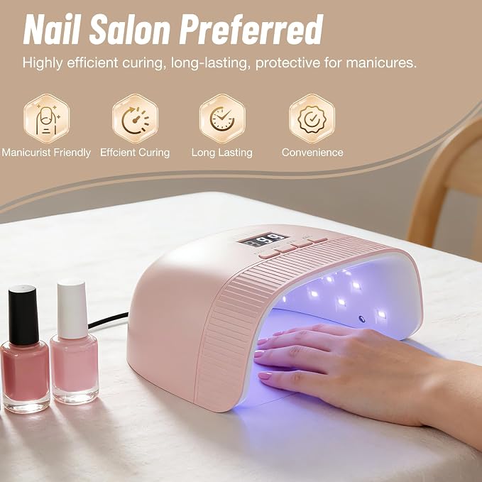 LadyMisty UV Nail Lamp - Fast Drying, UV Light for Gel Nails with 30 Dual Lamp Beads, 4 Timer, LCD Display, Energy Efficient LED Nail Light for Home & Salon(Pink)