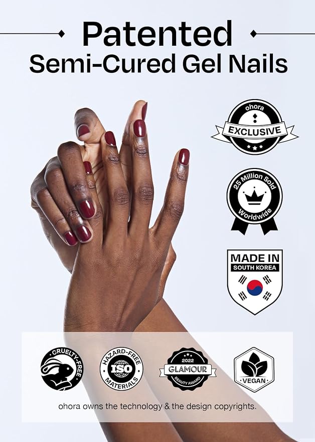 ohora Semi Cured Gel Nail Strips (N Chic French) - Black, French, Works with Any UV/LED Lamps, Salon-Quality, Long Lasting, Easy to Apply & Remove - Includes 2 Prep Pads, Nail File & Wooden Stick