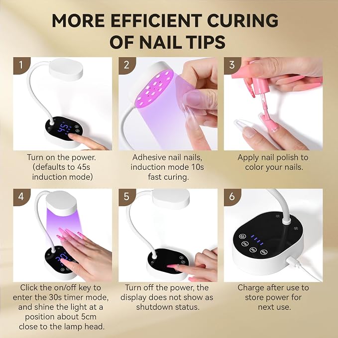 AORAEM UV Nail Lamp, Gooseneck Mini UV Light for Gel Nails | Rechargeable LED Flash Cure Lamps with 4 Timer & Auto Sensor, Quick Dry Professional Nail Dryer for Salon Home DIY Use, White
