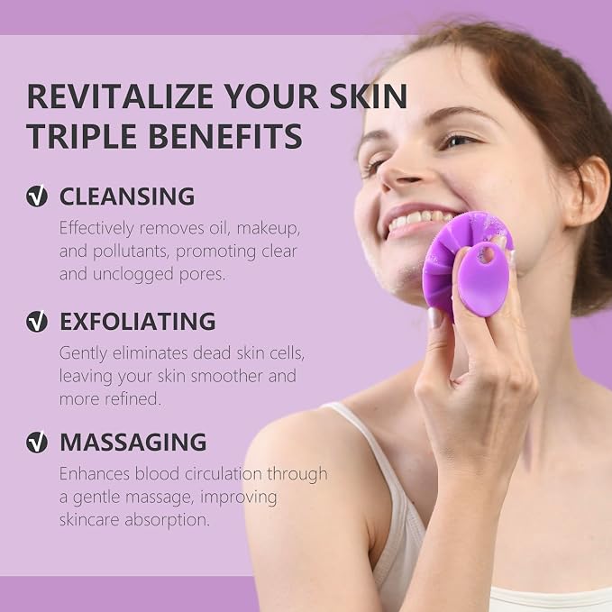 Silicone Face Scrubber 2 Pack, BEAUTAIL Manual Facial Cleansing Brush | Gentle Face Exfoliator for Sensitive Skin, Skin Care Exfoliating Face Scrubber for Men and Women, Black+Purple