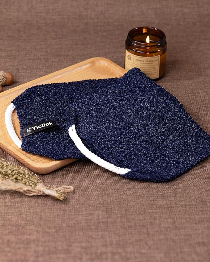 Yiclick Exfoliating Washcloth Towel with Handle, Back Scrubber for Shower, Exfoliating Body Scrubber Exfoliator, Japanese Wash Cloth for Body Scrub, Bath Sponge Loofah Luffa Washer Exfoliator