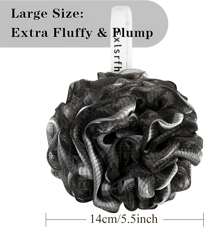Bath Loofah Sponge 70 Grams Large Size, Soft Mesh Long-Lasting Shower Loofah for Rich Lather, 5 Pack Shower Sponge Exfoliating Cleaning Bath Loofa Body Scrubber Balls for Men & Women(Black)