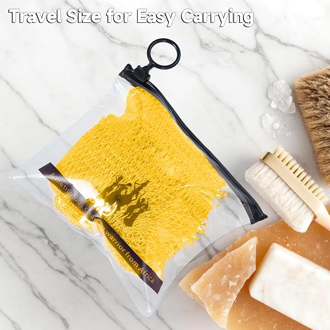 SubSahara Authentic African Net Sponge,2Pack 45In Exfoliating Bath Sponge and Shower Loofah for Body and Back,Colorfast Quick-Dry Knotted Mesh Scrubber with Travel Pouch(Lavender purple&Bright yellow)