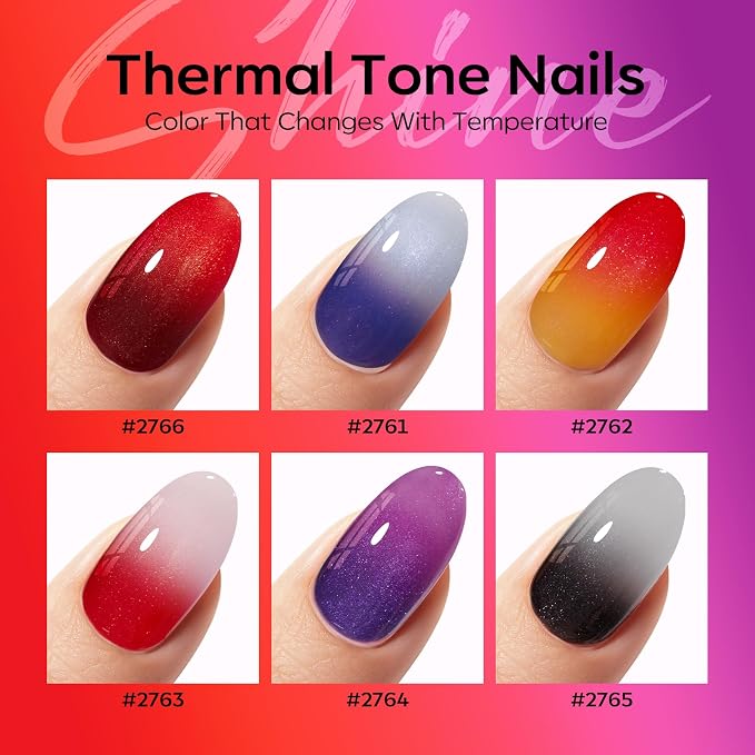 modelones Gel Nail Polish Set Glitter Color Changing 6Colors Red Blue Black