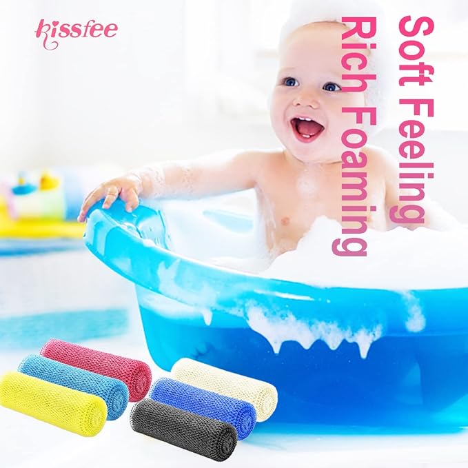 African Net Sponge, Kissfee Body Exfoliating Bath Towel Skin Exfoliation for Shower, Back Scrubber Skin Smoother Long Wash Scrub Cloth Washcloth Washer for Men Women (Purple)