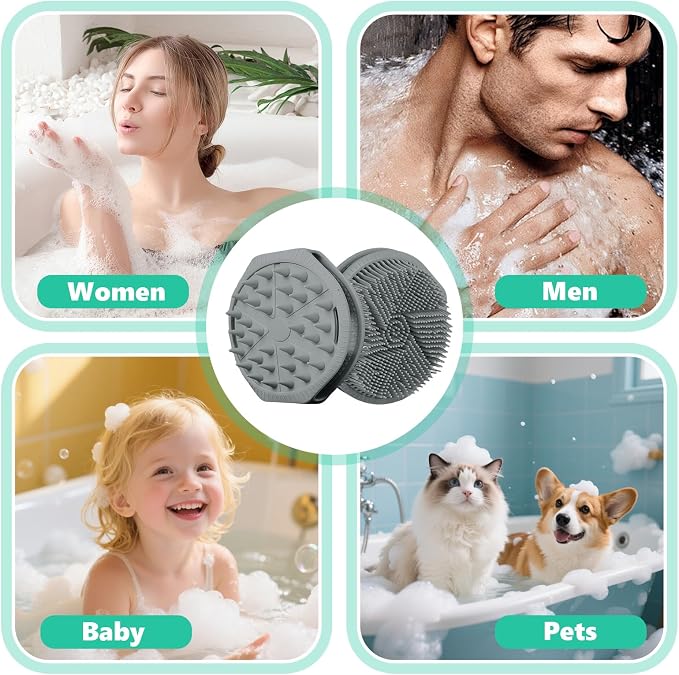 Silicone Body Scrubber, 2 in 1 Bath Brush Exfoliating Loofah | 1000+ Soft Bristles Deep Cleaning Hair Skin, Fast Drying Shower Brush Scalp Massager, Suitable for All Skin Types