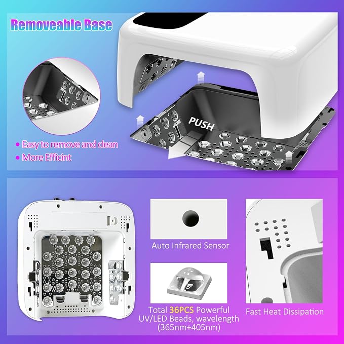 UV LED Nail Lamp for Gel Polish 72W Rechargeable Gel Nail Lamp Cordless Nail Dryer with Replaceable Light Board UV Light for Gel Nails for Home and Salon Use (White B)