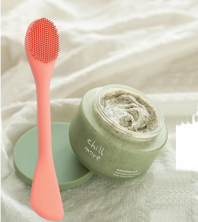 Silicone Face Mask Brush, Soft Facial Cleansing Scrubber, 2 Pcs Double-End Facial Mask Brush for Mud, Clay, DIY, Skincare Applicator Tools (Orange and Green)