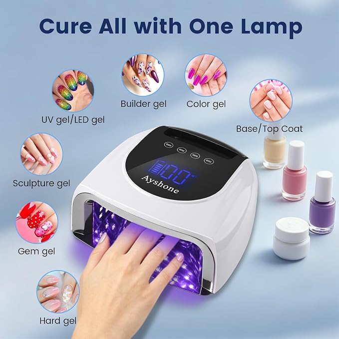 Professional Rechargeable 96W UV LED Nail Lamp, Cordless UV Light for Nails with Removable Stainless Steel Bottom, 4 Timer Settings and Smart Sensor for Salon or Home, White