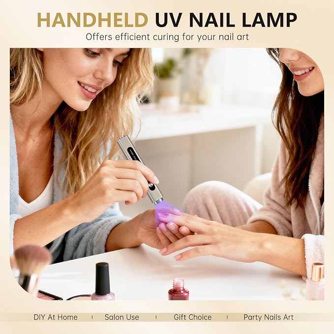 Flash Cure Nail Lamp, 3 in 1 UV Nail Lamp Handheld UV Light for Gel Nails | Cat Eye Magnet | Cordless | 3W | Type-C | 400mAh | Mini Size | Easy to Carry | Silver