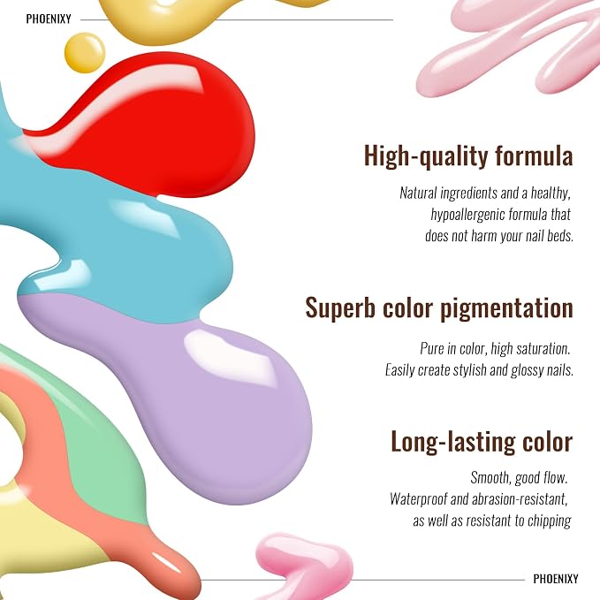 phoenixy Gel Nail Polish Kit with U V Light, 64 Pcs Gel Polish Nail Set 45 Colors All Seasons Nail Polish Set with Base and 4 Effects Top Coat Manicure Tools Complete Gel Nail Kit Gift for Women