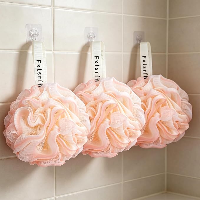Bath Loofah Sponge 70 Grams Large Size, Soft Mesh Long-Lasting Shower Loofah for Rich Lather, 5 Pack Shower Sponge Exfoliating Cleaning Bath Loofa Body Scrubber Balls for Men & Women(Pink)