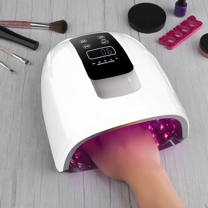 90W Professional Wireless Cordless Rechargeable UV LED Nail Lamp | Nail Lamp Gel Nail Curing Dryer Light for Nails with 45 Beads,4 Timer Setting LCD Display Nail Polish Machine (White)