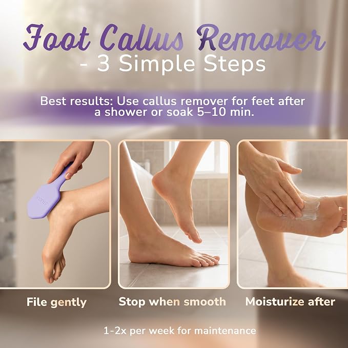 SILKLE Nano Glass Foot File - Foot Callus Remover for Feet & Foot Scrubber | Silicone Grip for Non-Slip Control - Foot Scrubber for Dead Skin, Heel Scraper for Cracked Heels & Foot Exfoliator - Purple