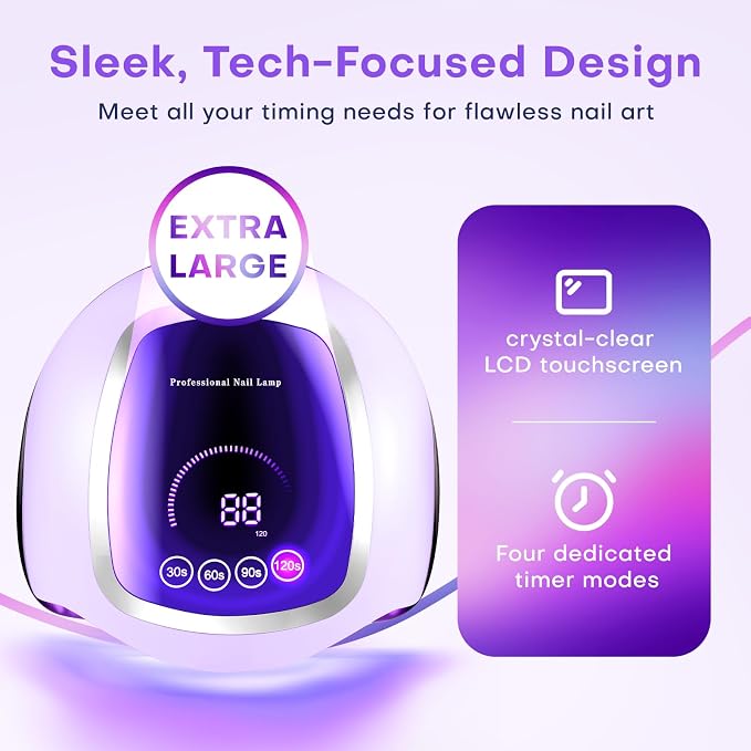 UV Nail Lamp, 180W LED Nail Dryer for Gel Polish, Touch Screen, 42 Beads | Auto Sensor Curing Light with LCD Display and 4 Timer Settings, Fast, Even Curing for Salon Use and Home DIY Manicure