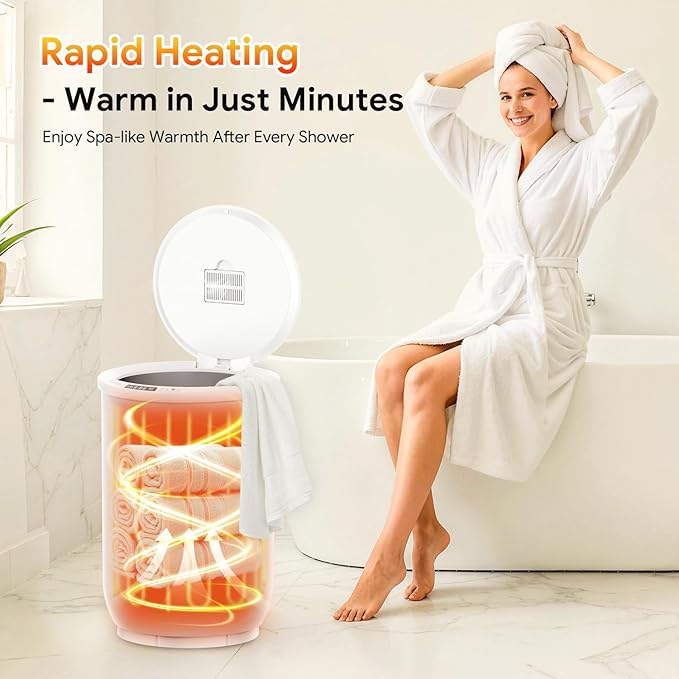 POWSAF Towel Warmer, Luxury Towel Warmers for Bathroom, Large Blanket Heater Bucket, Aroma Tray for SPA, Auto Timer and Protection Feature, Fits Oversized Towels, Blankets, Bathrobes, PJs, and More