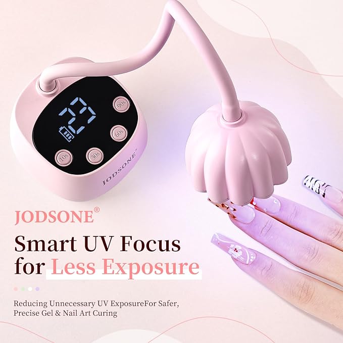 JODSONE Fast Curing U V Nail Lamp - Portable and Flexible Gooseneck Lamp with 360° Adjustable Design, Rechargeable LED Dryer for Gel Polish, Auto Sensor & 4 Timers, Home DIY Manicure Light Rose Pink