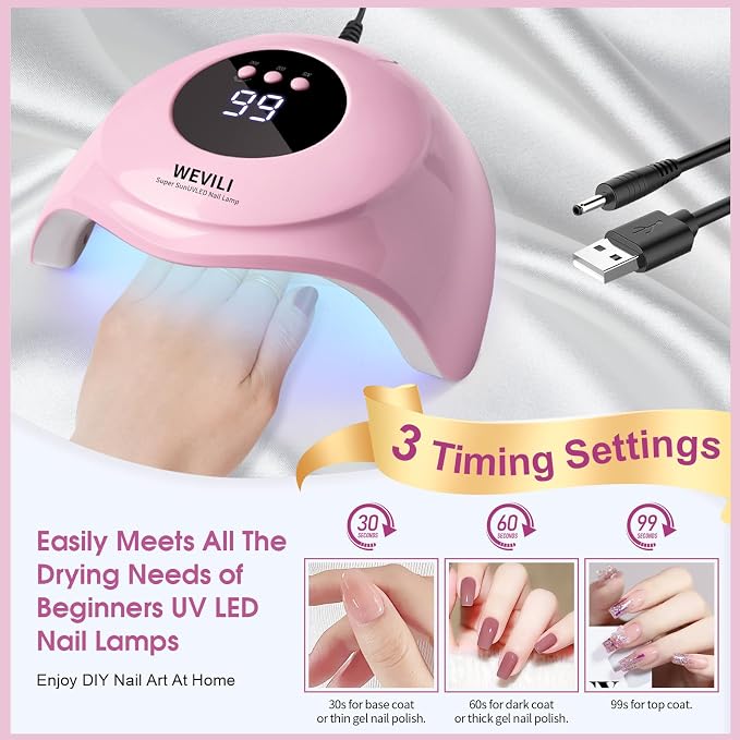 WEVILI UV LED Nail Lamp, 72W Nail Dryer for Gel Polish with 24 LED Beads 3 Timer Setting, Professional Nail Light UV Nail Lamp for Gel Nails with Auto Sensor& LCD Screen