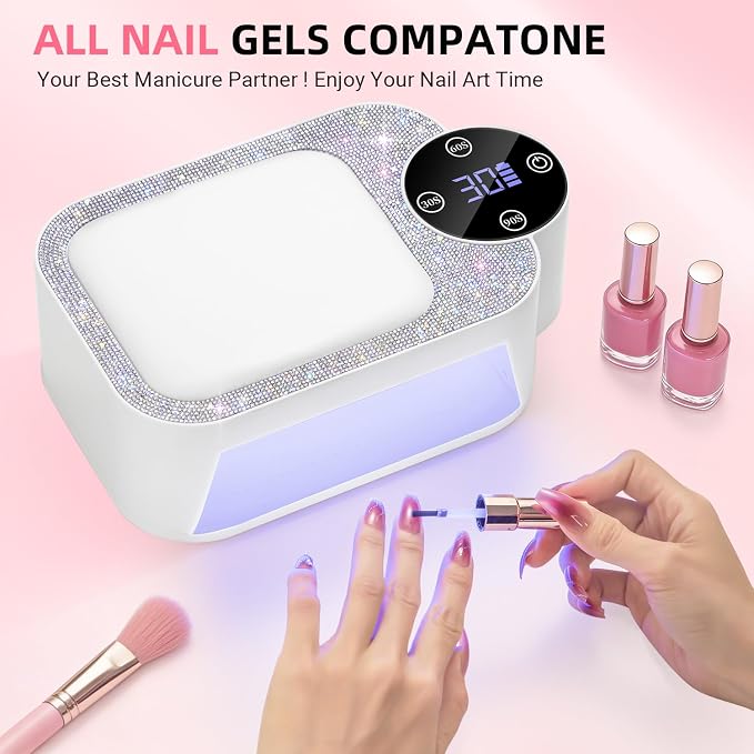 Cordless UV LED Nail Lamp with Arm Rest, Rechargeable Wireless Gel Polish Dryer for Mobile Tech, 2-in-1 Portable Curing Light with Soft Hand Pillow, High Capacity Battery, White