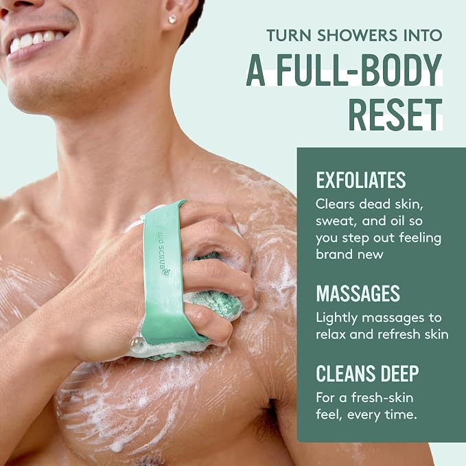 Sud Scrub® Antimicrobial Silicone Body Scrubber, Exfoliating Body Brush for Sensitive Skin, Antibacterial Shower Scrubber for Body, Bathroom Essentials for Men & Women, Mint