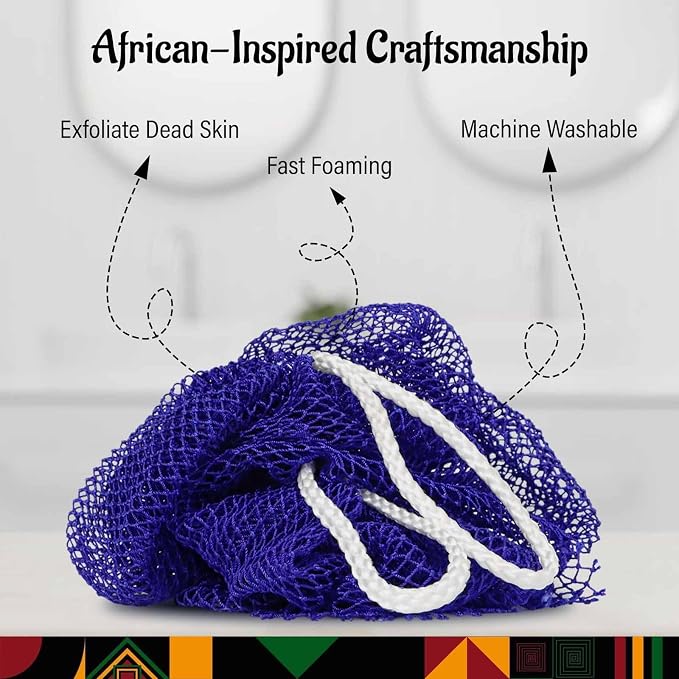 Yiclick African Net Sponge Authentic with Knots 2 Pack - Exfoliating Washcloth Towel, Back Scrubber for Shower Bath, Exfoliating Body Scrubber Exfoliator, African Rags Wash Cloth Loofah Lufa Sponge