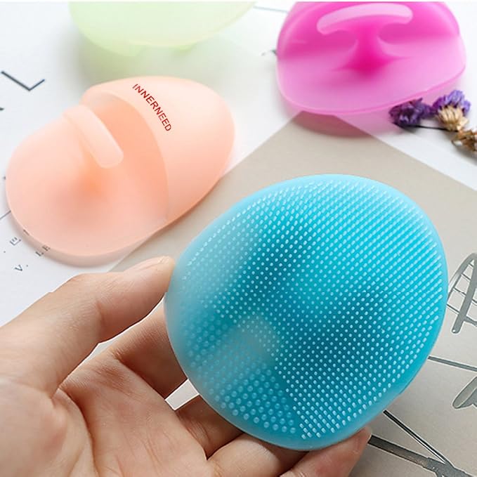 INNERNEED Food-Grade Soft Silicone Body Scrubber Shower Brush with Facial Cleansing Brush Handheld Mat Scrubber