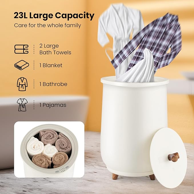 S AFSTAR 23L Towel Warmers for Bathroom - Large Luxury Towel Warmer Bucket with 3 Heat Modes, 4 Timer Settings, Fragrance Disc Holder, Auto Shut Off, Towel Heater for Blankets, Bathrobes (Light Grey)