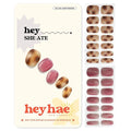 Heyhae Semi Cured Gel Nail Strips Salon Quality - Hey, She Ate | No UV Light Needed | Salon Quality, Easy Apply & Remove | 28 Strips, 1 Prep Pad, Nail File, Wooden Stick | Pink Marble