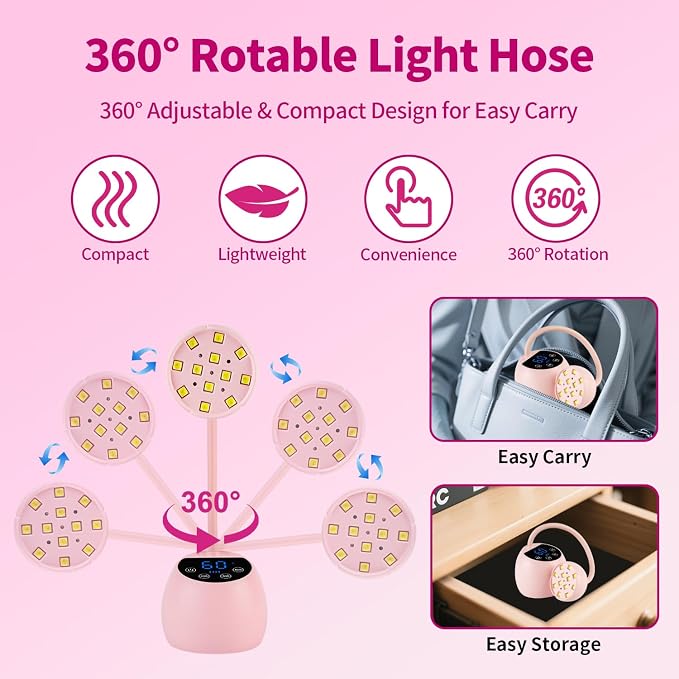 UV Nail Lamp,36W Cordless Gooseneck UV Light Gel x Flash Cure Lamp with 3 Timers and Auto Sensor for Gel Polish Nail Art(Pink)