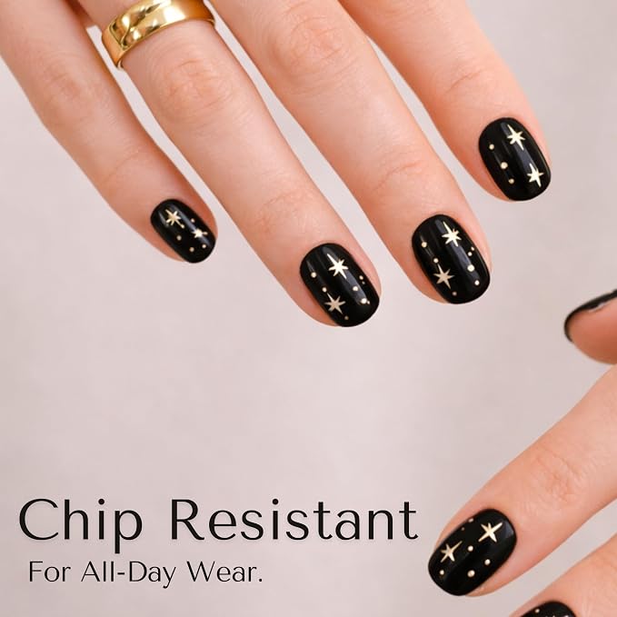 Semi Cured Gel Nail Strips Stickers Wraps | UV Nail Polish that Pops in Color (Stars) for Women & Short Nails & Long Nails (Ami Amour)